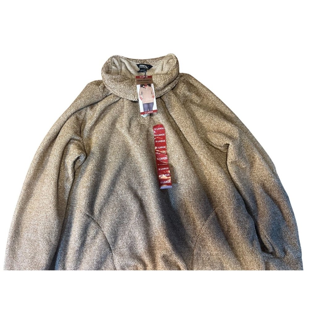 Eddie Bauer Women's Plush Fleece Pullover half-button Sweater With Cowl Beige